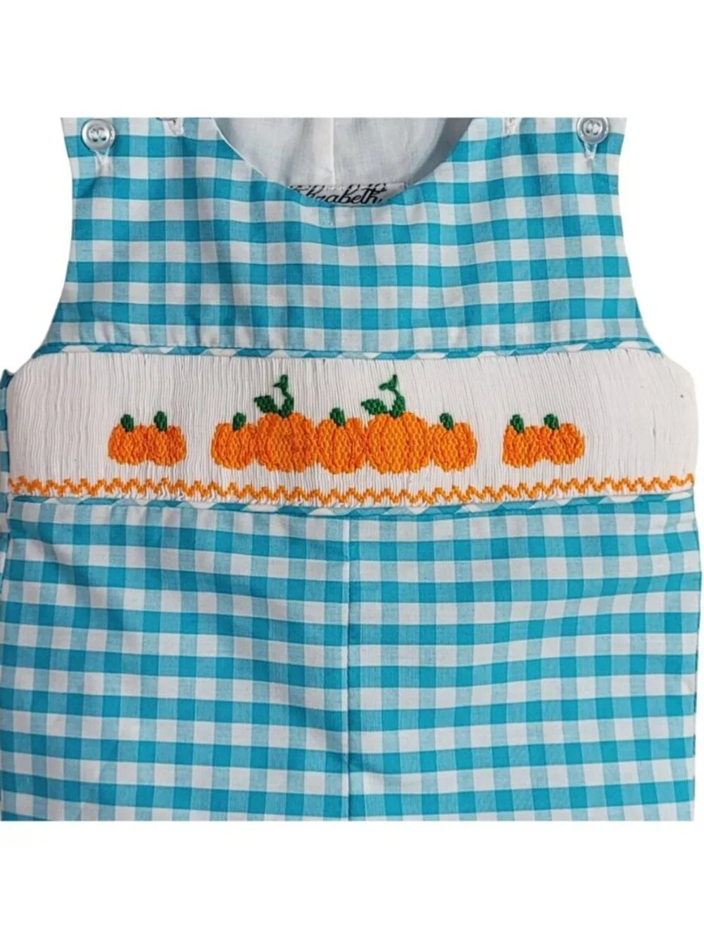 Elizabeth Ann Pumpkins Halloween One Piece Blue Newborn Gingham Embroidered